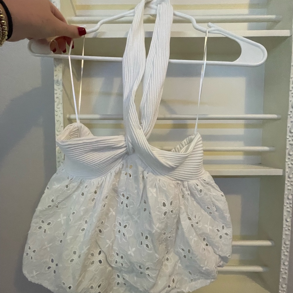 zara white halter lace top